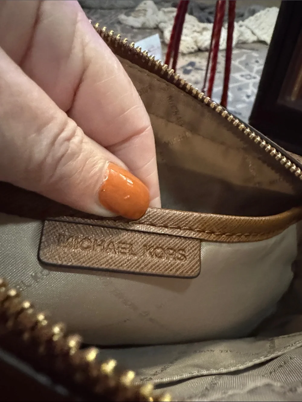 Michael Kors Brown Signature MK Logo Crossbody with Gold Chain